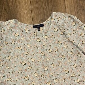 Eclair XS Light Blue White Rose 3/4 Gathered Sleeve Sheer Cottage core